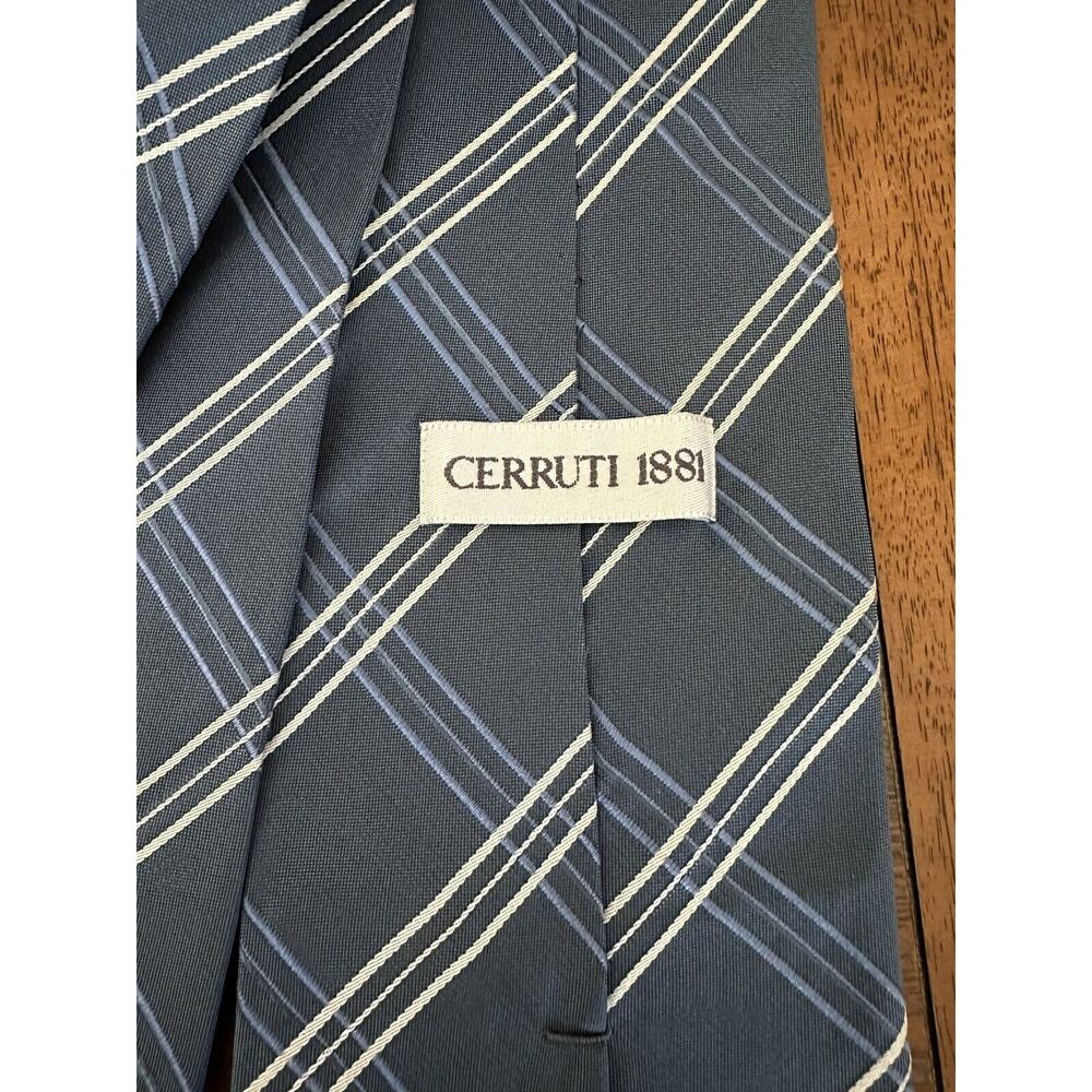 Cerruti 1881 Necktie Vintage Silk Blue With White& Blue Stripes Made In France